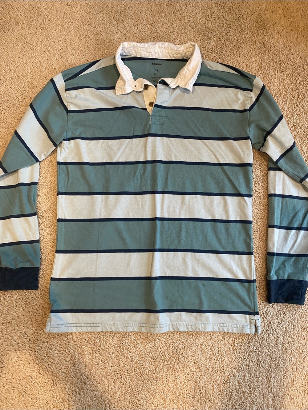 Sonoma Boys Blue & White Striped Long Sleeve Polo